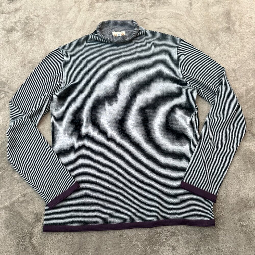 Title Nine Roll Neck Sweater Blue Striped Long Sleeve Shirt XL Women's